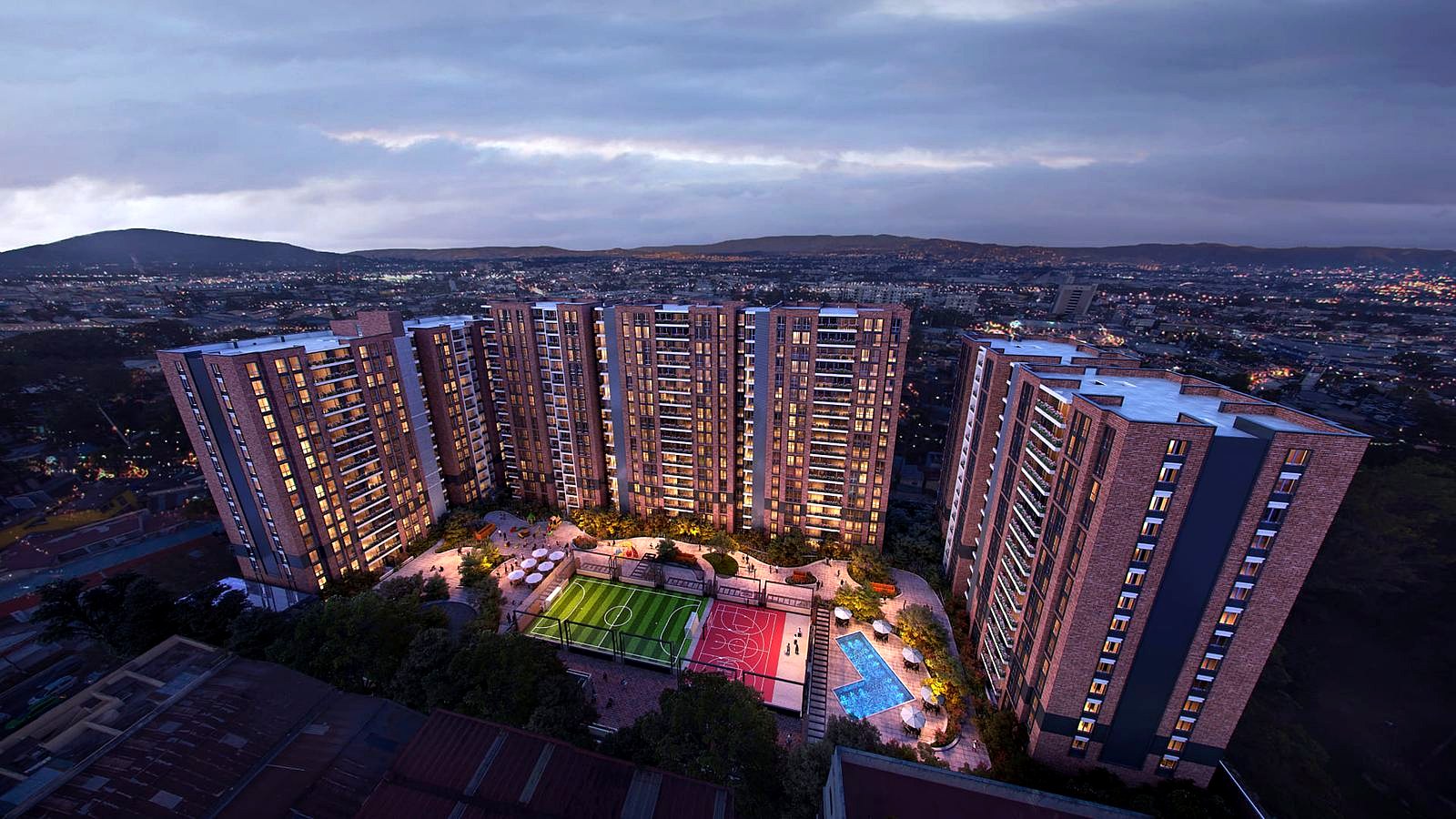 Vista aérea del conjunto residencial Parque Mateo
